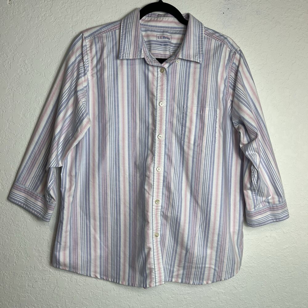 L.L. Bean Women's Striped Button Front 3/4 Sleeve Shirt Size XL, 100% cotton